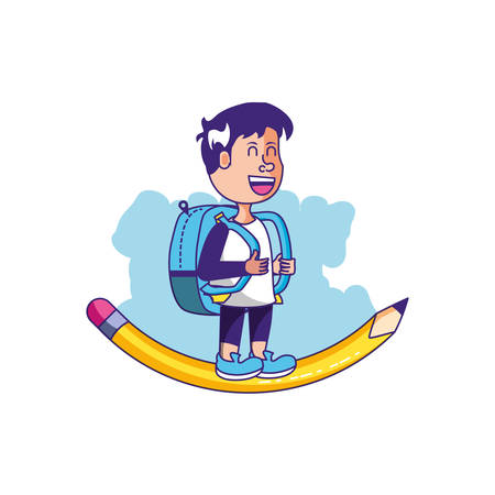 cute little student boy with bag school and pencil vector illustration designのイラスト素材
