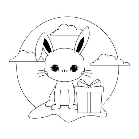 cute rabbit animal with gift box present vector illustration designのイラスト素材