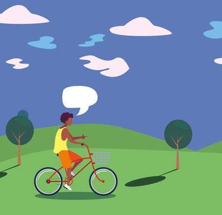 man talk bubble riding bicycle activity in the park vector illustrationのイラスト素材