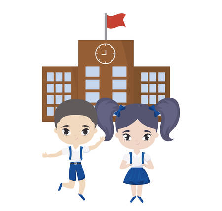 cute little students in front of school vector illustration designのイラスト素材
