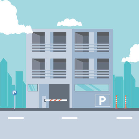 building with entrance of parking zone and barricade vector illustration designのイラスト素材