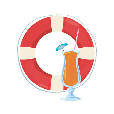 cocktail and lifebuoy vacations tropical summer vector illustrationのイラスト素材