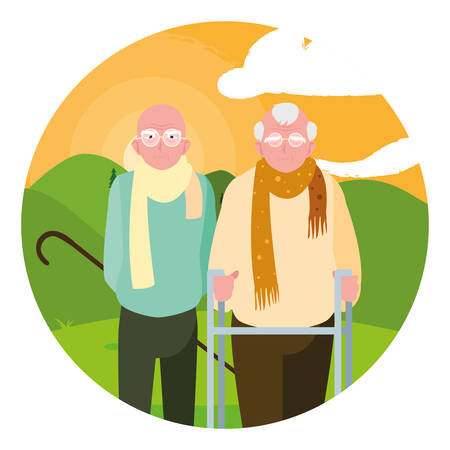 Grandfathers cartoons design, Old person grandparents man avatar senior and adult theme Vector illustrationのイラスト素材
