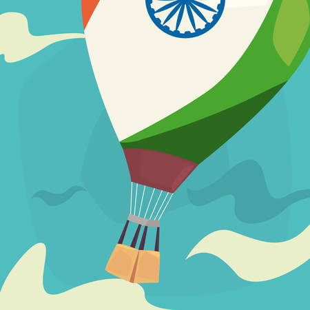 hot air balloon indian happy independence day poster vector illustrationのイラスト素材