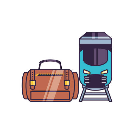travel suitcase equipment with train vector illustration designのイラスト素材