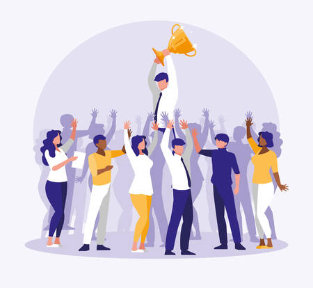 business people celebrating with cup trophy vector illustration designのイラスト素材