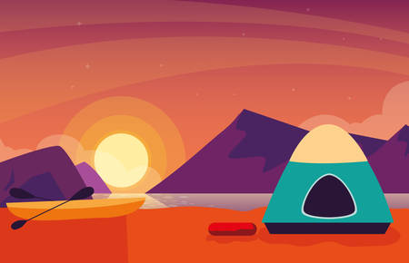 camping zone with tent sunset scene vector illustration designのイラスト素材