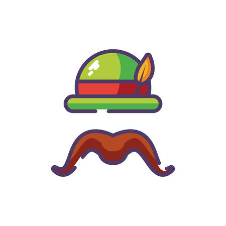 German hunting hat with feather and moustache vector illustration designのイラスト素材
