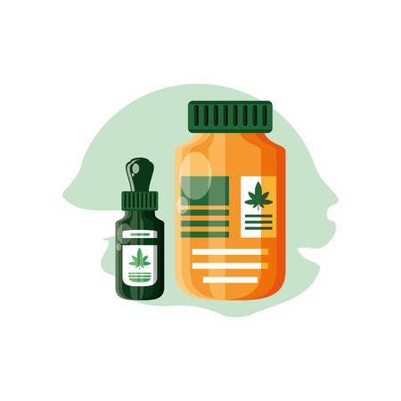 cannabis dropper with bottles products vector illustration designのイラスト素材