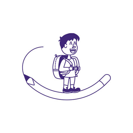 cute little student boy with pencil vector illustration designのイラスト素材
