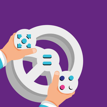 hands using video game car wheel control vector illustration designのイラスト素材