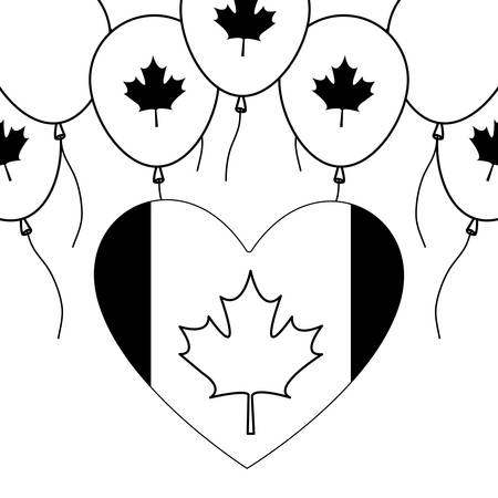 flag of canada in heart shape with balloons helium vector illustration designのイラスト素材
