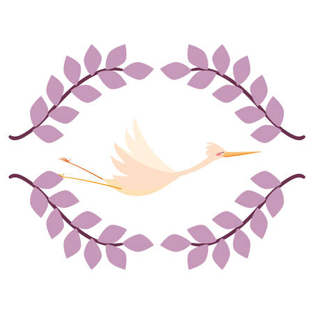 stork flying branches leaves design vector illustrationのイラスト素材
