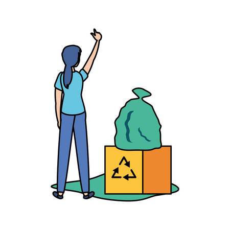 Avatar woman and recycle box design, Ecology eco save green natural environment protection and care theme Vector illustrationのイラスト素材
