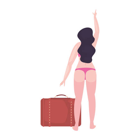woman with suitcase summer time vacations design vector illustrationのイラスト素材