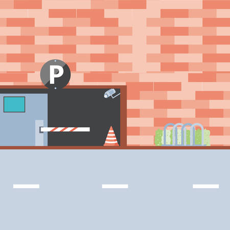 building with entrance of parking zone and barricade vector illustration designのイラスト素材