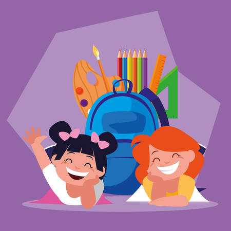 student girls with school supplies , back to school vector illustration designのイラスト素材