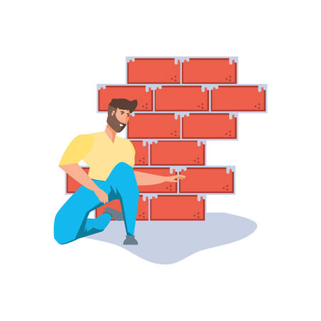 Avatar man and bricks design, under construction work repair progress reconstruction industry and build theme Vector illustrationのイラスト素材