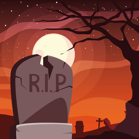 Grave design, Halloween holiday horror scary celebration autumn dark and party theme Vector illustrationのイラスト素材