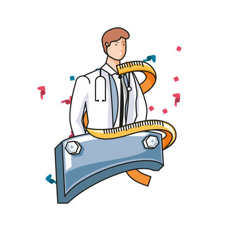 medical doctor worker with metal label labor day celebration vector illustration designのイラスト素材