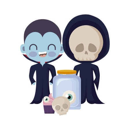 cute children disguised with icons halloween vector illustration designのイラスト素材