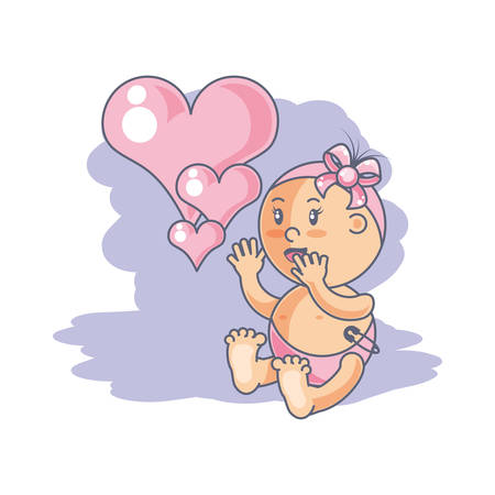 cute baby girl and hearts love vector illustration designのイラスト素材