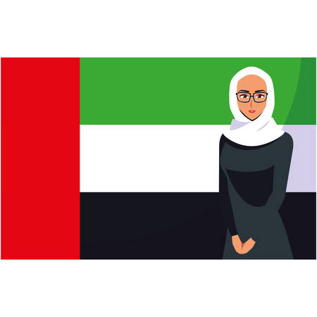 arab woman character in a hijab with flag national vector illustrationのイラスト素材