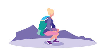young woman backpacker in mountain landscape vector illustrationのイラスト素材
