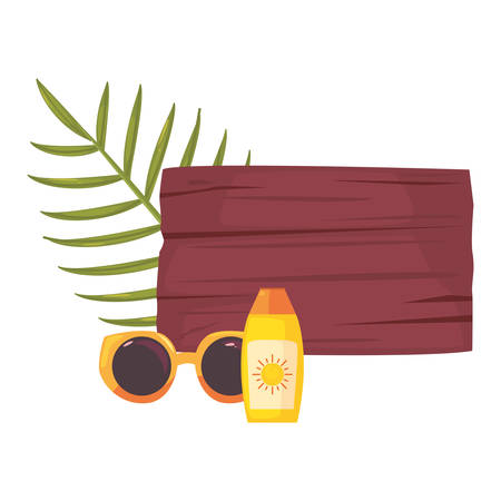 summer time holiday sunblock sunglasses board leaves vector illustrationのイラスト素材