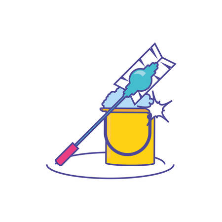 Cleaning bucket and mop design, Object home work hygiene equipment domestic and housework theme Vector illustrationのイラスト素材