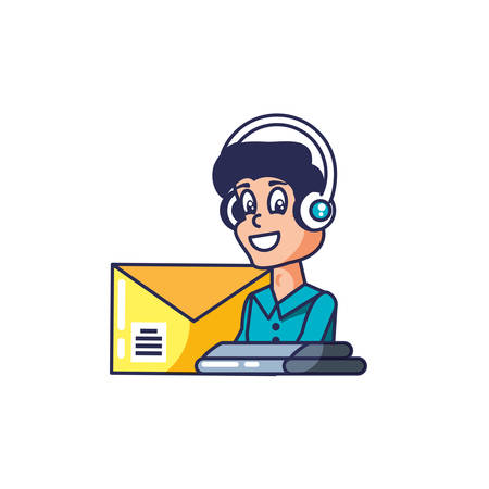 customer service agent with headset and envelope vector illustration designのイラスト素材
