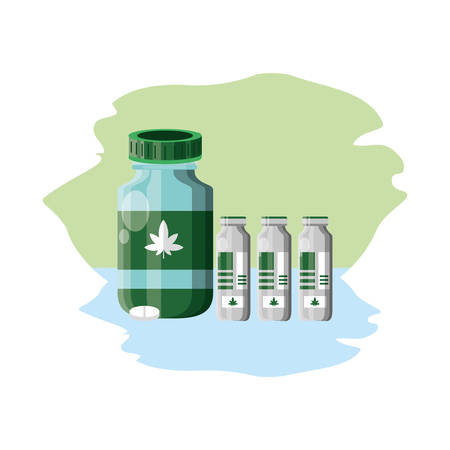 cannabis bottles medicinal products icons vector illustration designのイラスト素材