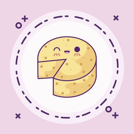 fresh and delicious cheese kawaii style vector illustration designのイラスト素材