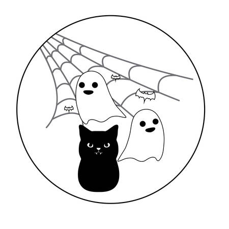 scene of cat black with icons of halloween vector illustration designのイラスト素材