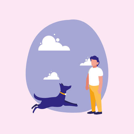 Dog and avatar man design, Mascot pet animal nature cute and puppy theme Vector illustrationのイラスト素材