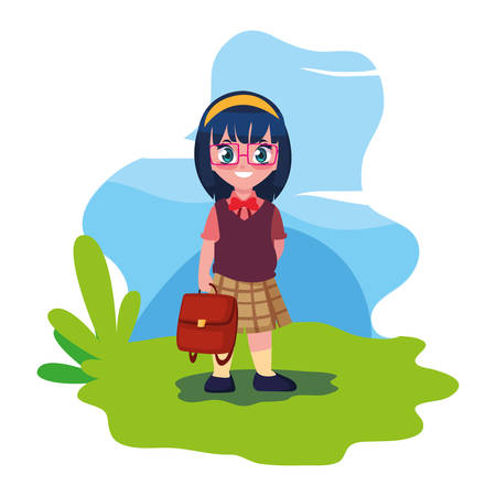 happy school girl with uniform outdoors vector illustrationのイラスト素材