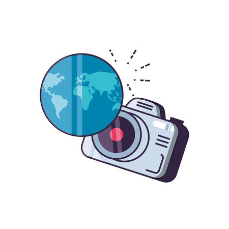 camera photographic digital with world planet vector illustration designのイラスト素材