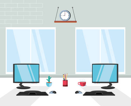 computers with supplies office in the workplace vector illustration designのイラスト素材