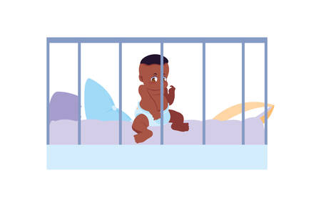 cute little baby girl sitting in the crib vector illustrationのイラスト素材