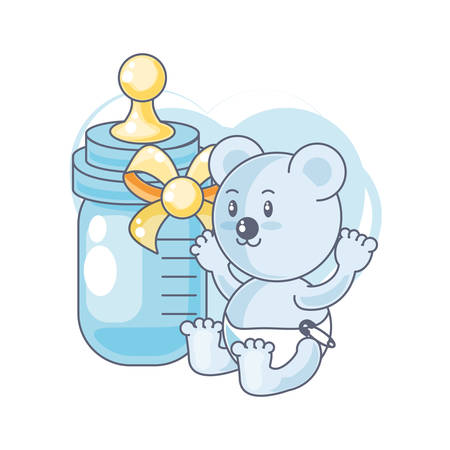 cute bear baby animal and bottle milk vector illustration designのイラスト素材