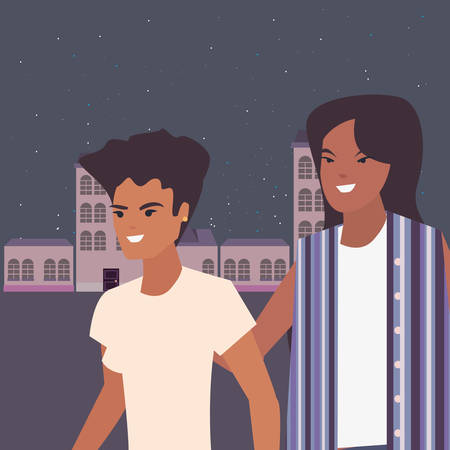 man and woman in the city streetのイラスト素材