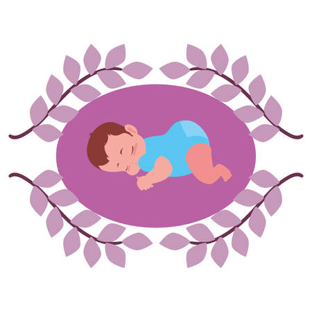 cute little baby sitting branches leaves design vector illustrationのイラスト素材