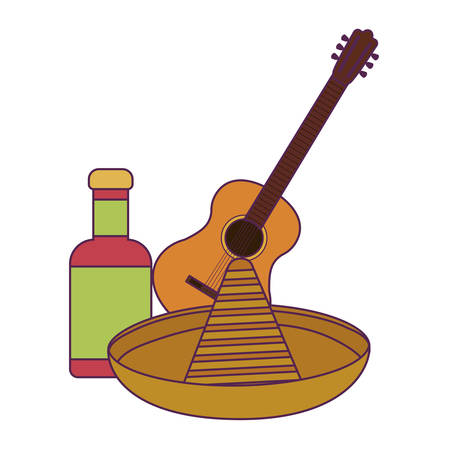 Mexican guitar tequila and hat design, Mexico culture tourism landmark latin and party theme Vector illustrationのイラスト素材
