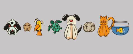 mascots with pets shop set icons vector illustration design