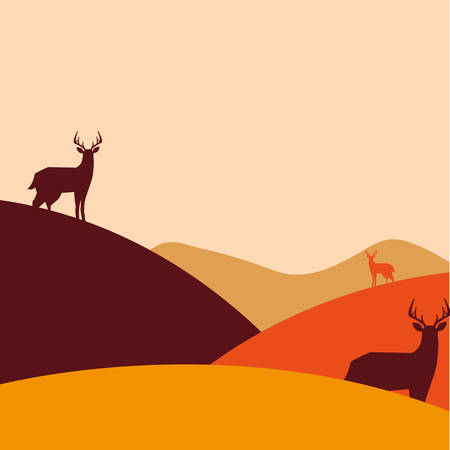 happy autumn season deers tree foliage landscape vector illustrationのイラスト素材