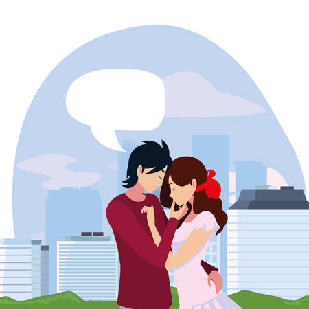 romantic couple hugging city park vector illustrationのイラスト素材