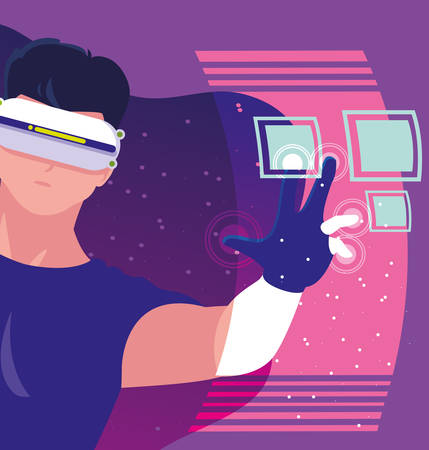 Man and device design, Augmented reality virtual technology device and modern theme Vector illustrationのイラスト素材
