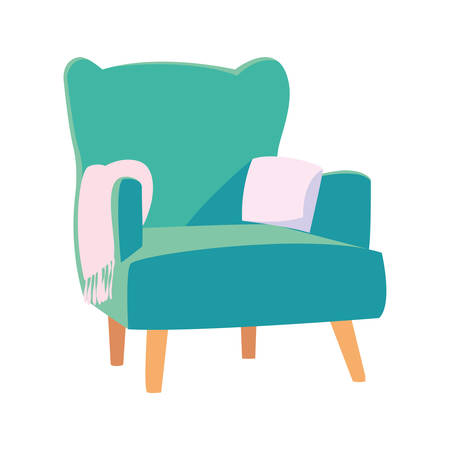 green sofa cushion and scarf vector illustrationのイラスト素材