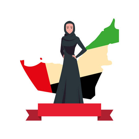arab woman character in a hijab map and flag vector illustrationのイラスト素材