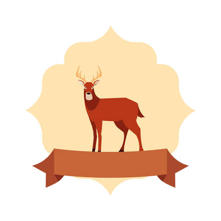 deer wildlife happy autumn season badge ribbon vector illustrationのイラスト素材